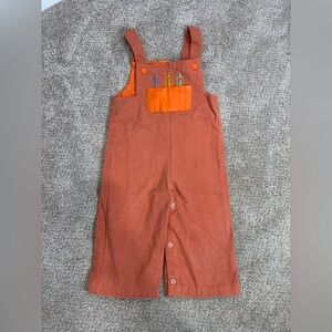 Vintage Toddler corduroy Overalls School Back to School Crayons Rust Orange 2T